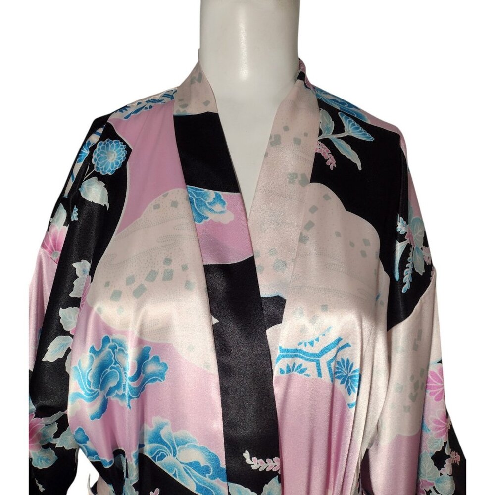 Fredrick’s Of Hollywood Floral Satin Robe Kimono Size S Belted Asian Loungewear - Picture 2 of 7
